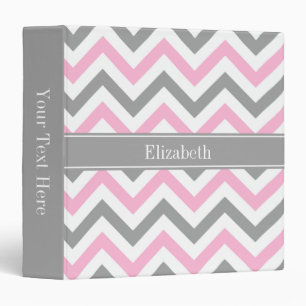Pink Dk Grey White LG Chevron Grey Name Monogram Binder