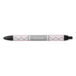 Pink Dk Grey White LG Chevron Grey Name Monogram Black Ink Pen