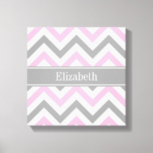Pink Dk Grey White LG Chevron Grey Name Monogram Canvas Print