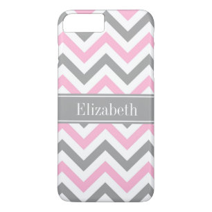 Pink Dk Grey White LG Chevron Grey Name Monogram iPhone 8 Plus/7 Plus Case