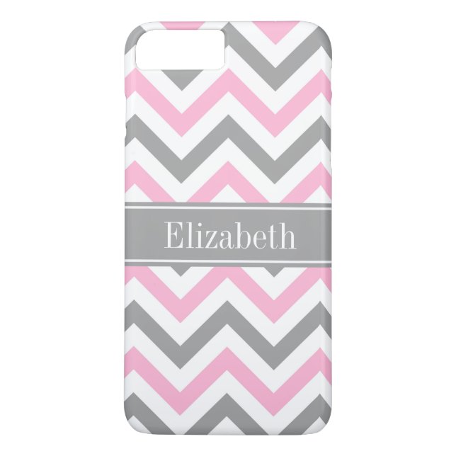 Pink Dk Grey White LG Chevron Grey Name Monogram Case-Mate iPhone Case (Back)