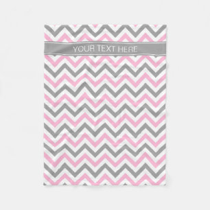 Pink Dk Grey White LG Chevron Grey Name Monogram Fleece Blanket