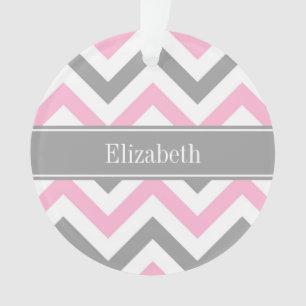 Pink Dk Grey White LG Chevron Grey Name Monogram Ornament