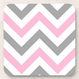 Pink, Dk Grey Wht Large Chevron ZigZag Pattern Coaster