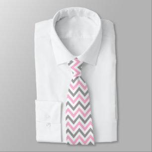 Pink, Dk Grey Wht Large Chevron ZigZag Pattern Tie
