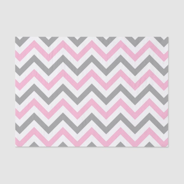 Pink, Dk Grey Wht Large Chevron ZigZag Pattern Tissue Paper (Front)