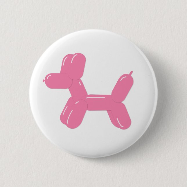Pink dog balloon animal 2 inch round button (Front)