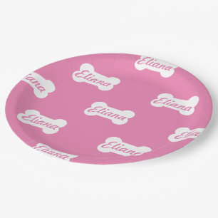 Pink Dog Bone Custom Text Paper Plate