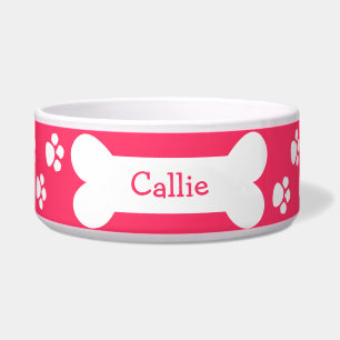 Pink Dog Bowl With Paws and Bone