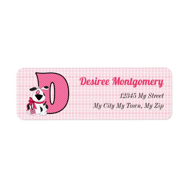 Pink Dog Monogram Letter D Address (Front)