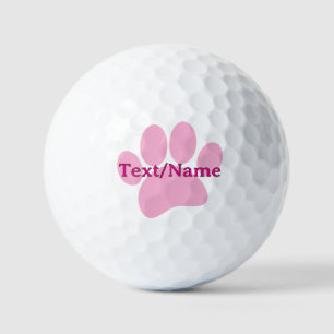Pink Dog Paw Print Custom Name  Golf Balls