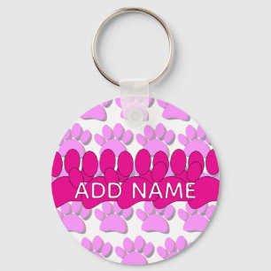 Pink Dog Paw Print Custom Personalized Name Keychain