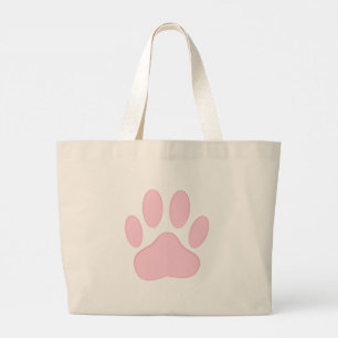 Pink Dog Paw Print Drawing Large Tote Bag