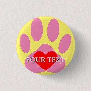Pink Dog Pawprint Custom Name 1 Inch Round Button