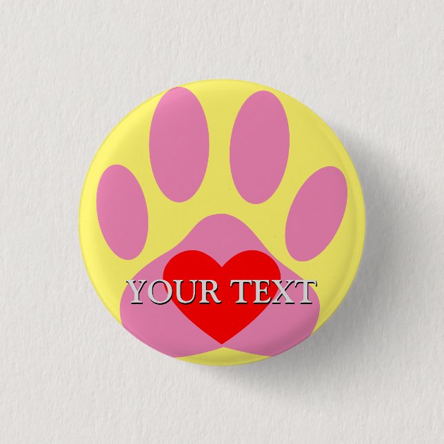 Pink Dog Pawprint Custom Name 1 Inch Round Button (Front)