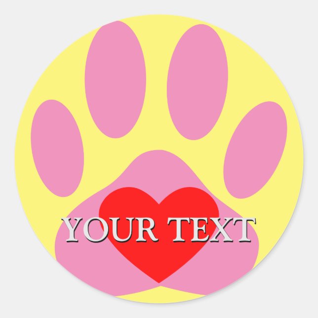 Pink Dog Pawprint Custom Name Classic Round Sticker (Front)