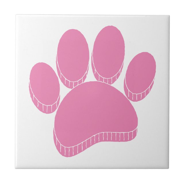 Pink Dog Pawprint Hand Drawn Custom Tile (Front)