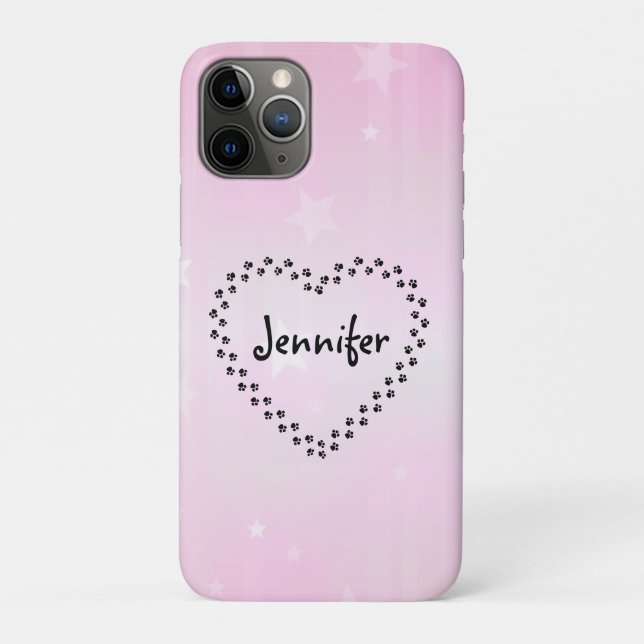 Pink Dog Paws Heart Personalized Cell Phone Case (Back)