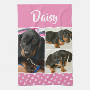 Pink Dog Pet Lover Photo Collage Pawprint Kitchen Towel