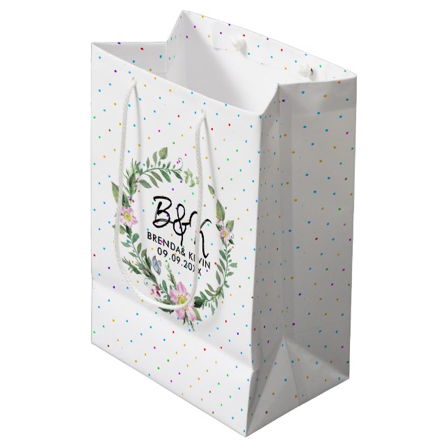 Pink Dog rose wreath Medium Gift Bag (Front Angled)