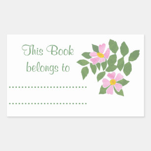 Pink Dogroses on Blue Sheet of Bookplates Sticker