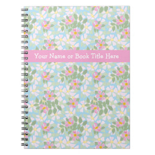 Pink Dogroses on Sky Blue Spiral Notebook