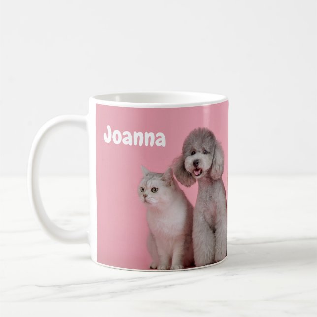 Pink Dogs and Cats Custom Editable Name Pet Lover Coffee Mug (Left)