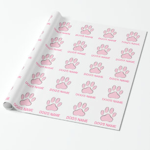 Pink Dog's Pawprint Wrapping Paper