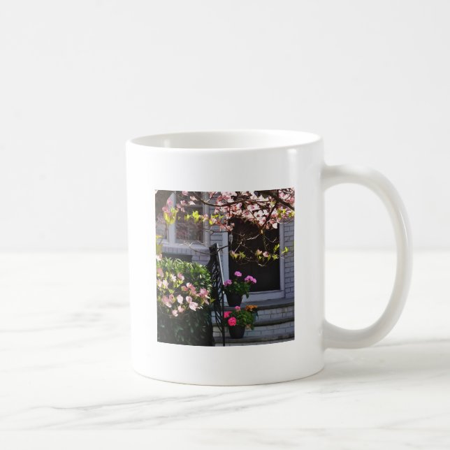 Pink Dogwood and Pots of Geraniums Coffee Mug (Right)
