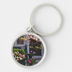 Pink Dogwood and Pots of Geraniums Keychain