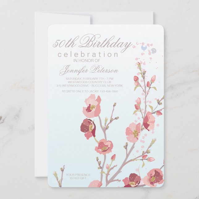 Pink Dogwood Birthday Party Invitation (Front)