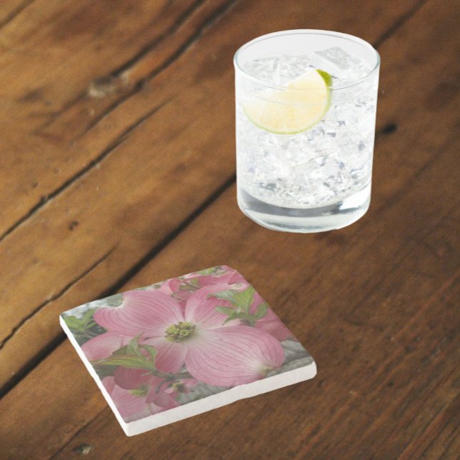 Pink Dogwood Blossom Floral Stone Coaster (In Situ)