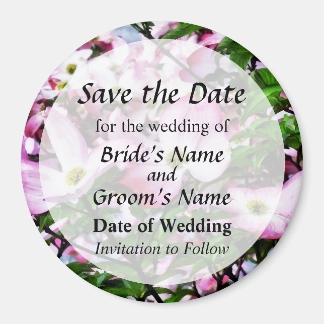 Pink Dogwood Blossoms Save the Date Magnet (Front)