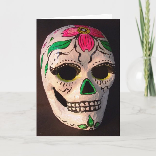 Pink Dogwood Day of the Dead Mask Card (Front)