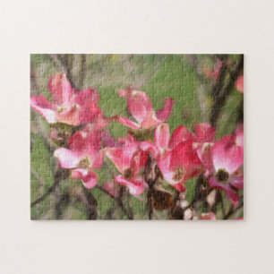 Pink Dogwood Flower Blossoms Photo Painting Jigsaw Puzzle