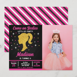 Pink Doll Besties Fashion Party Photo Birthday Invitation