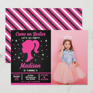 Pink Doll Besties Fashion Party Photo Birthday  Invitation