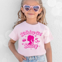 Pink Doll Birthday Girl T-Shirt, Cute Kids Name