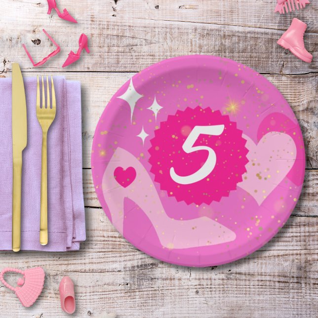 Pink Doll Birthday Party, Custom Age, Custom Name Paper Plate (Creator Uploaded)