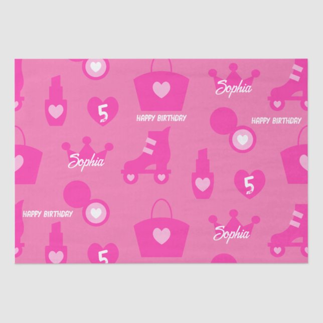 Pink Doll Birthday Party, Custom Age, Custom Name Tissue Paper (Front)