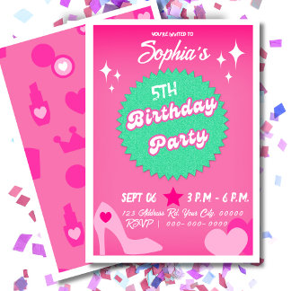 Pink Doll Birthday Party, Girl Birthday Invitation