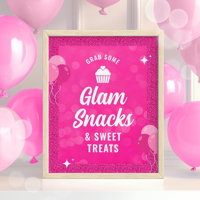 Pink Doll Birthday Party Poster, Glam Snacks Poster (Pill Doll Birthday Sign)