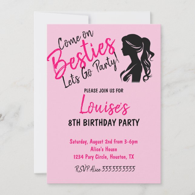 Pink Doll Themed Birthday Invitation (Front)