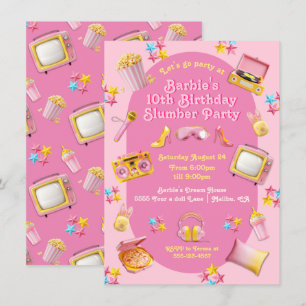 Pink Doll Toys Slumber Sleepover Birthday Party Invitation