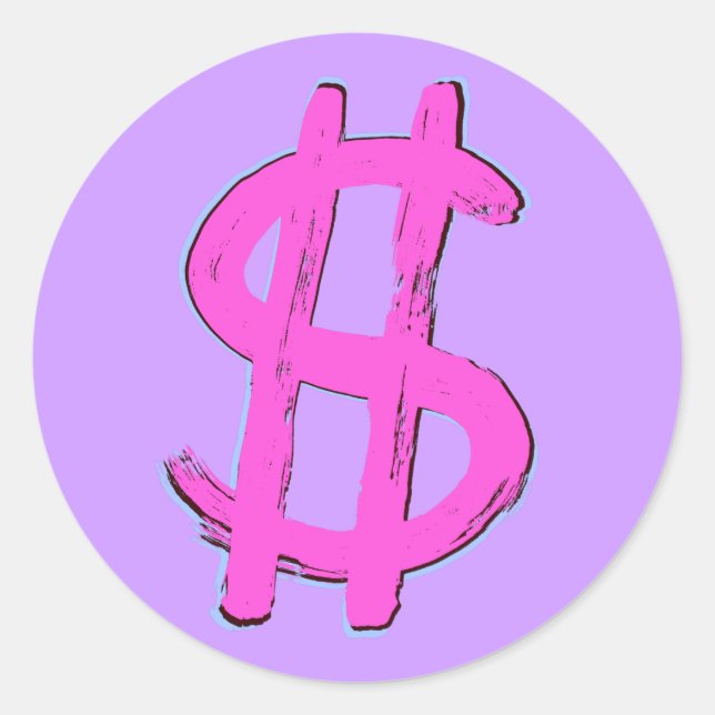 Pink Dollar Sign Classic Round Sticker (Front)