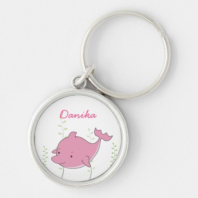 Pink Dolphin Girls Name Keyring Keychain Gift (Front)