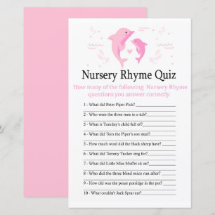 Pink Dolphin Nursery Rhyme Quiz baby shower game