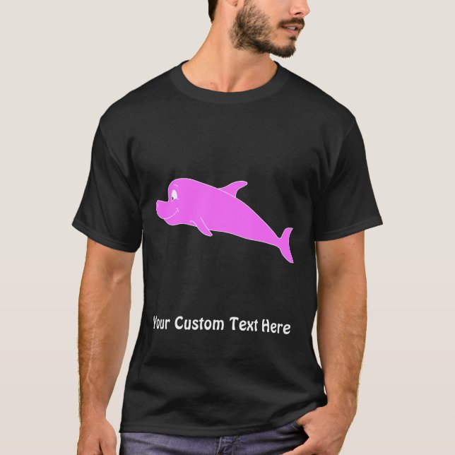 Pink Dolphin on Black. T-Shirt (Front)