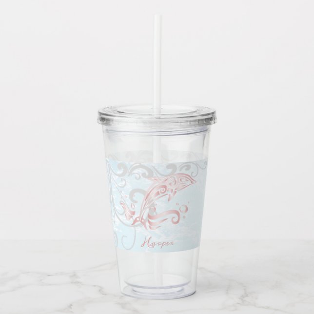 Pink Dolphin Personalized Acrylic Tumbler (Front)