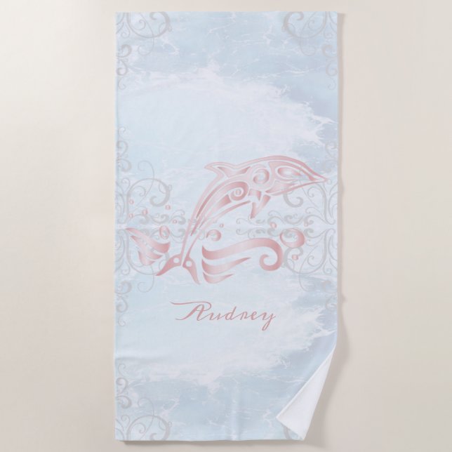 Pink Dolphin Personalized Beach Towel (Front)